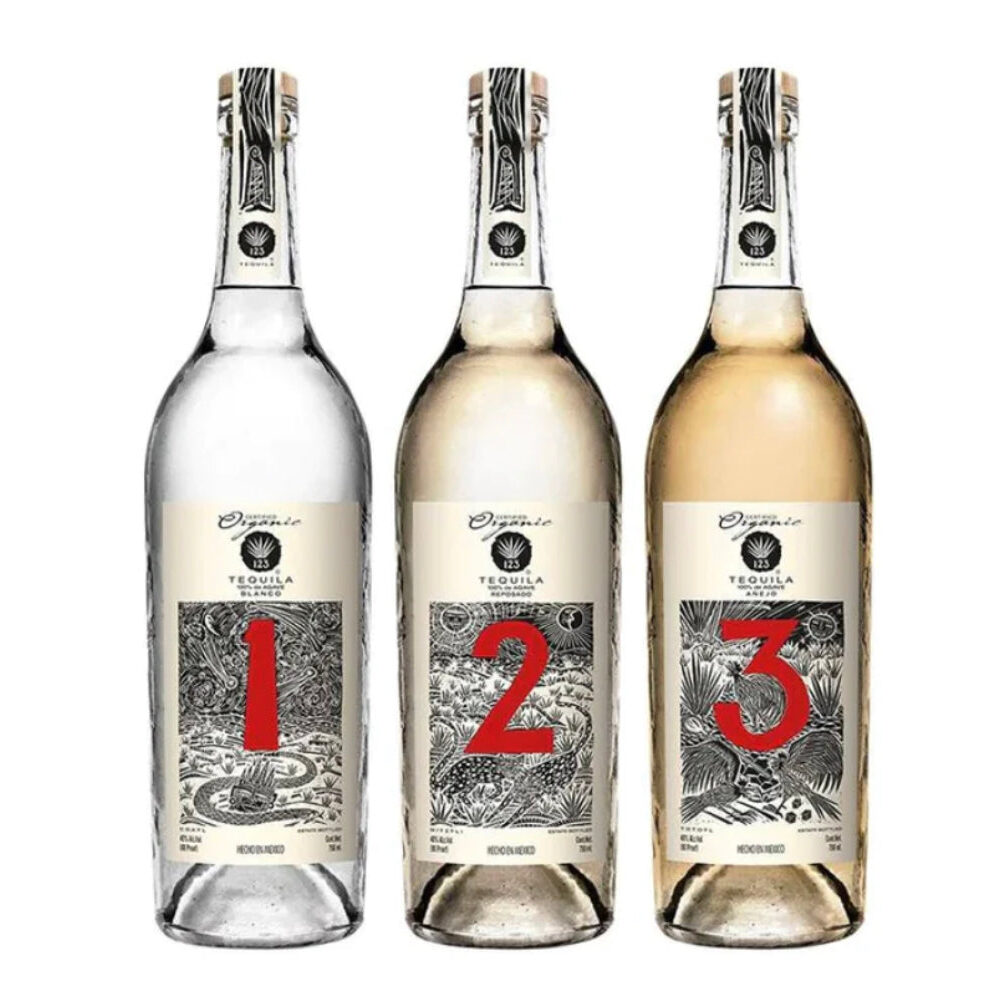 123 Organic Tequila Blanco, Reposado, Anejo Bundle