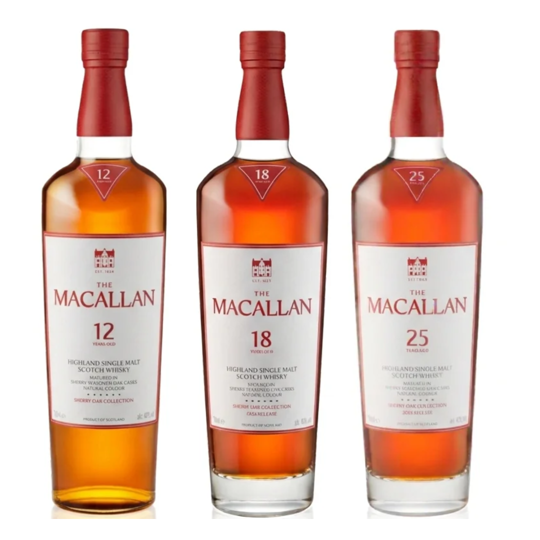 The Macallan Sherry Oak 12, 18 & 25 Year Value Bundle 750mL