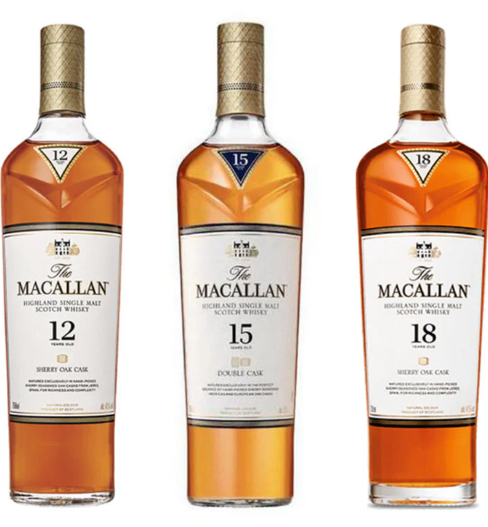 The Macallan Double Cask 12, 15, & 18 Years Old Scotch Value Bundle