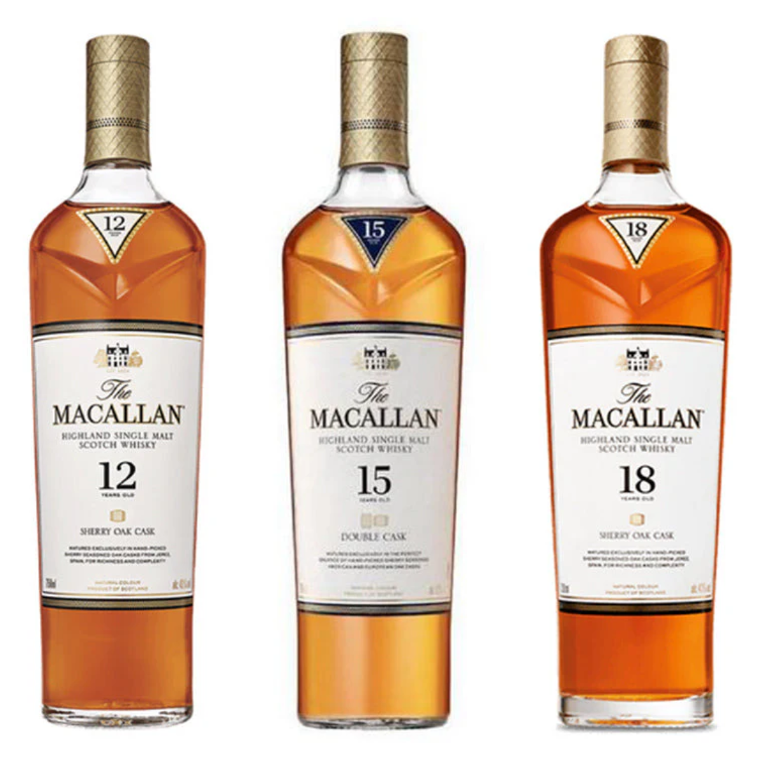 The Macallan Double Cask 12, 15, & 18 Years Old Scotch Value Bundle
