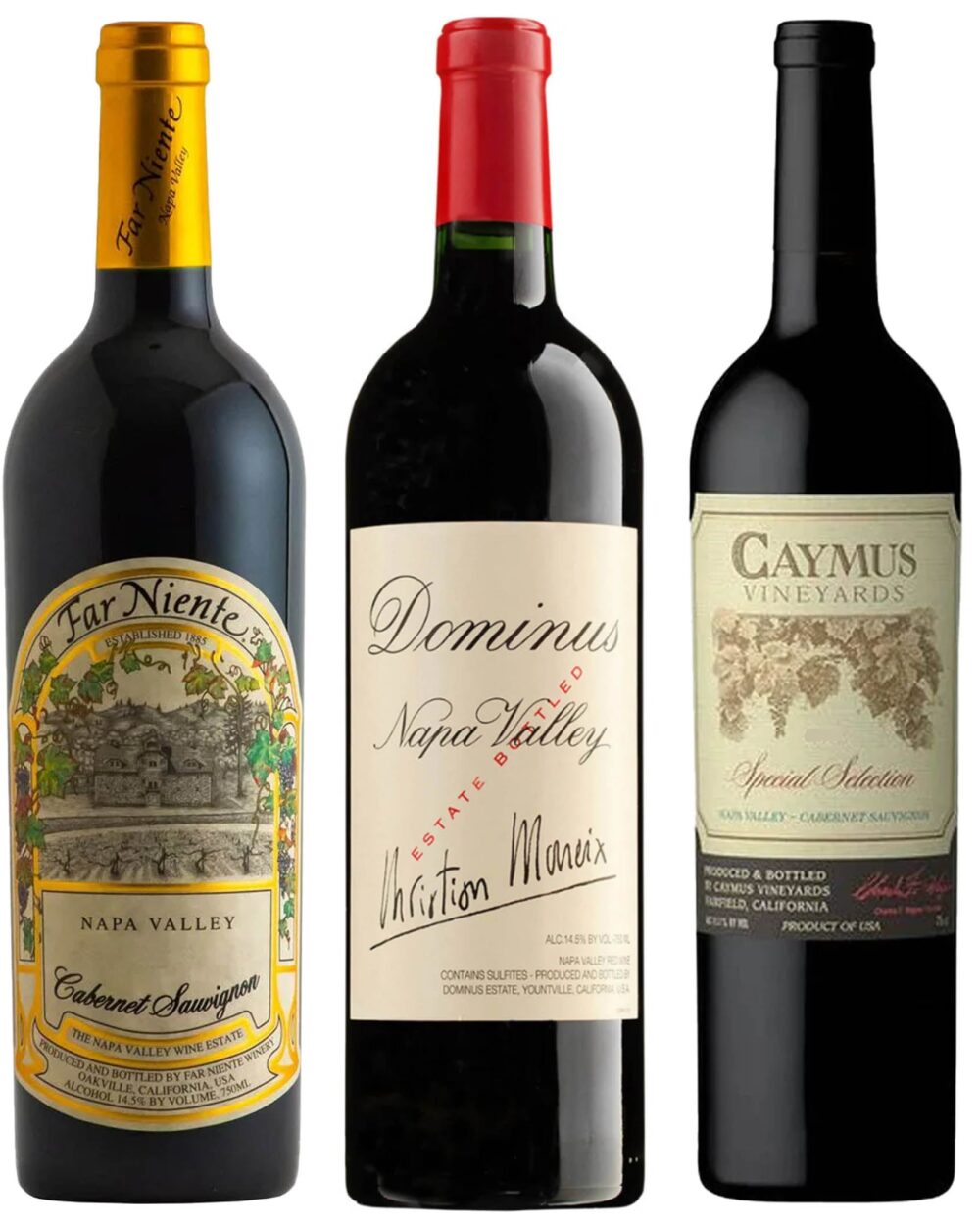 Far Niente, Dominus, & Caymus Special Select Napa Valley Red Wine Value Bundle 750 mL