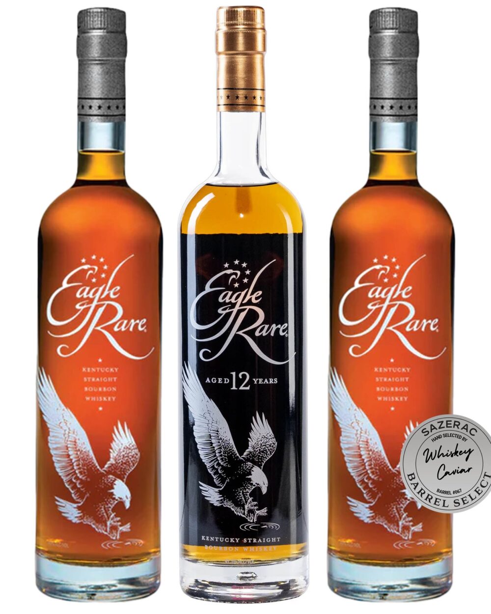 Eagle Rare 10 Year, Eagle Rare 12 Year, & Eagle Rare "Whiskey Caviar" Barrel Pick Value Bundle 750 mL